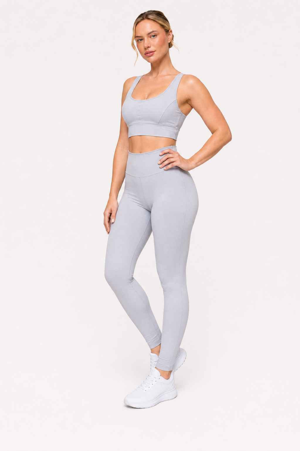 Conjunto Avante Cinza – Legging Cintura Alta + Top Nadador