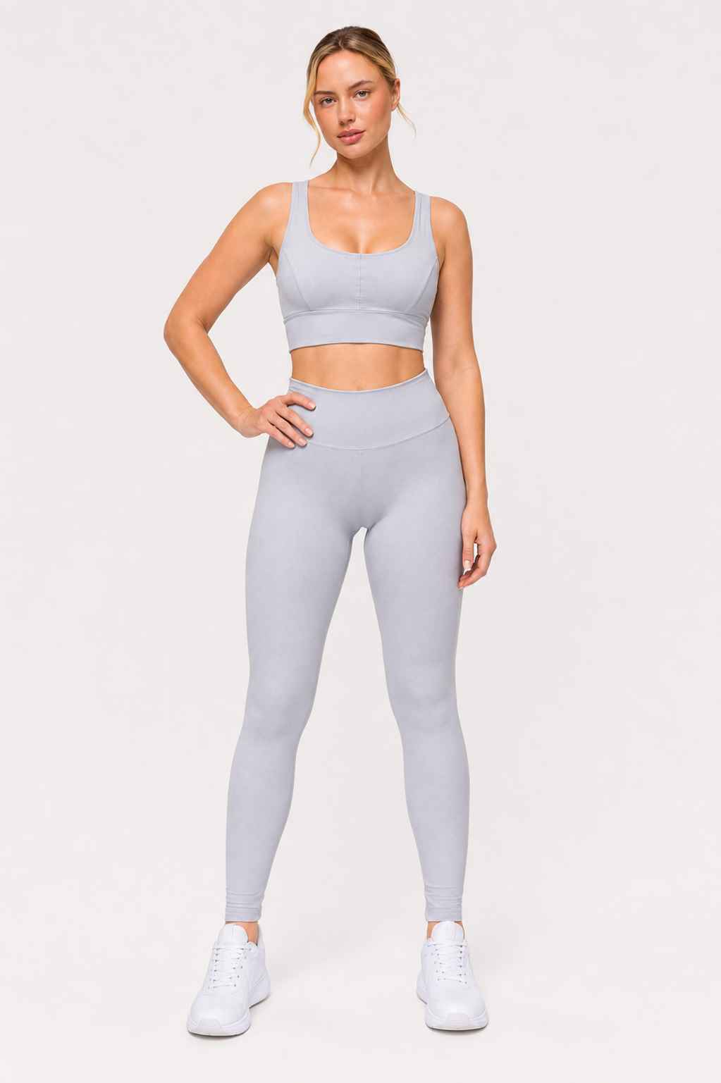 Conjunto Avante Cinza – Legging Cintura Alta + Top Nadador