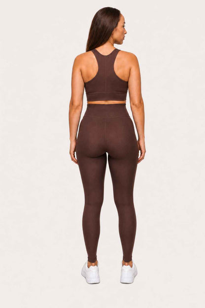 Conjunto Avante Marrom – Legging Cintura Alta + Top Nadador