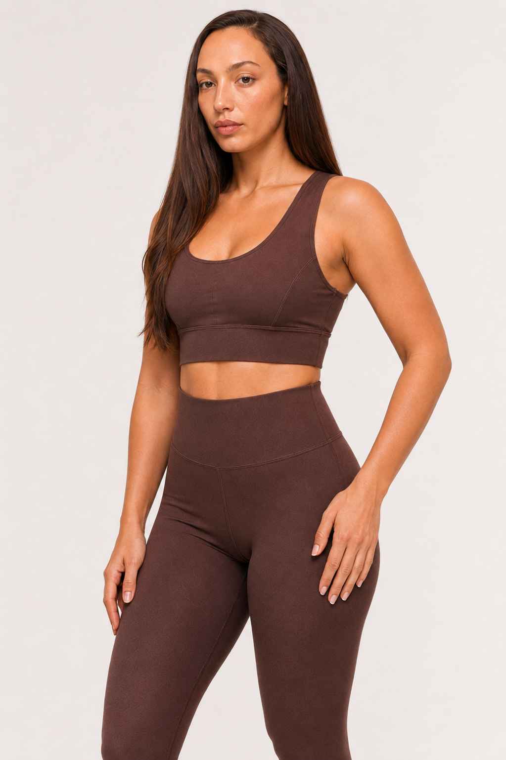 Conjunto Avante Marrom – Legging Cintura Alta + Top Nadador
