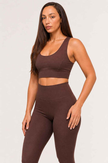 Conjunto Avante Marrom – Legging Cintura Alta + Top Nadador
