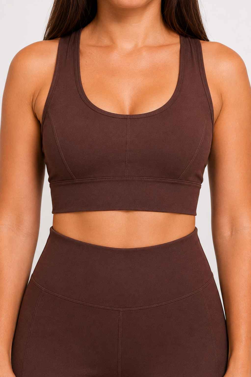 Conjunto Avante Marrom – Legging Cintura Alta + Top Nadador