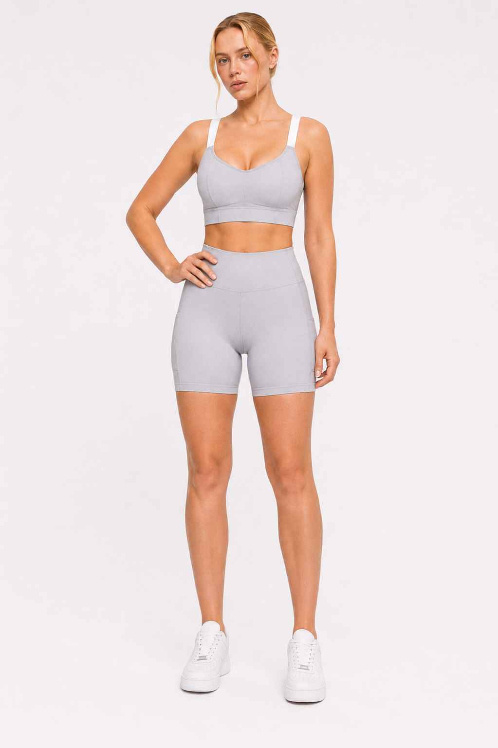 Conjunto Cadência Cinza – Top Alça Larga + Short com Bolso