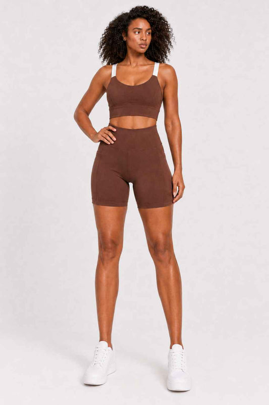 Conjunto Cadência Marrom – Top Alça Larga + Short com Bolso