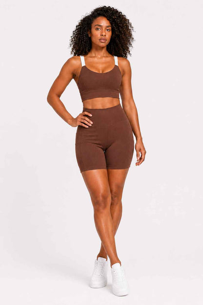 Conjunto Cadência Marrom – Top Alça Larga + Short com Bolso