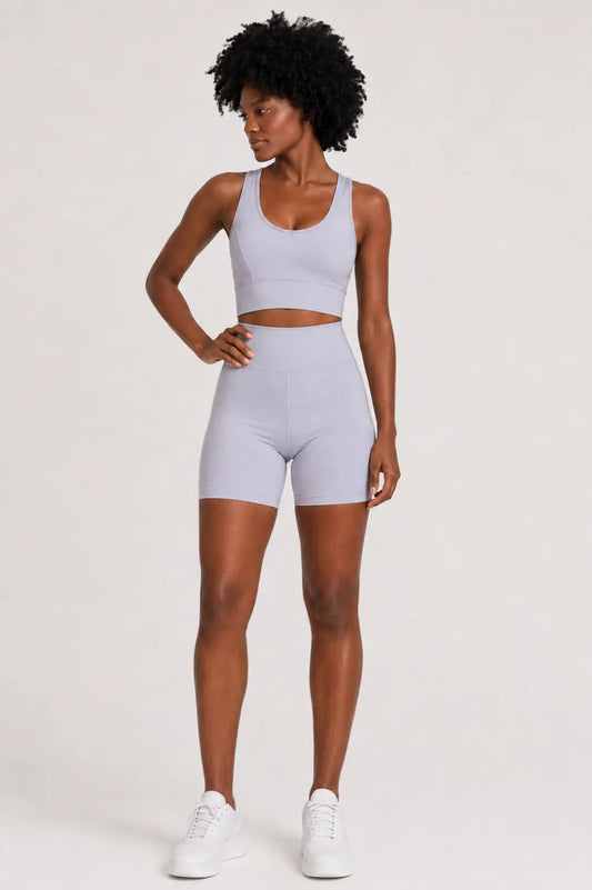 Conjunto Sintonia Cinza – Top Nadador + Short Sem Bolso