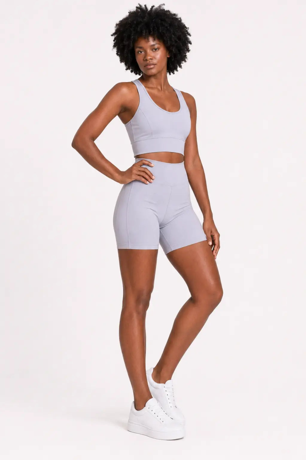 Conjunto Sintonia Cinza – Top Nadador + Short Sem Bolso