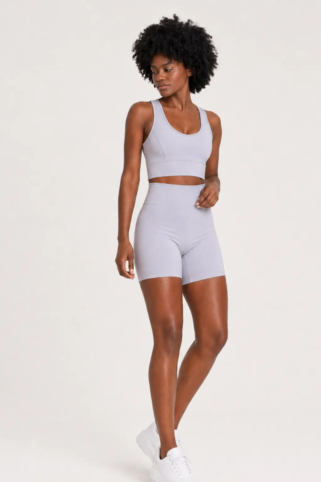Conjunto Sintonia Cinza – Top Nadador + Short Sem Bolso