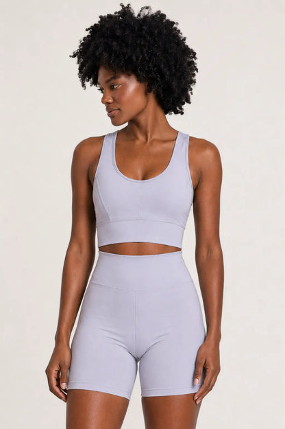 Conjunto Sintonia Cinza – Top Nadador + Short Sem Bolso