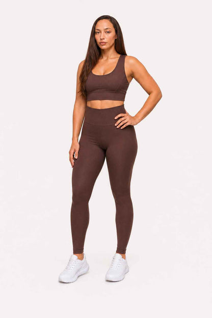 Conjunto Avante Marrom – Legging Cintura Alta + Top Nadador