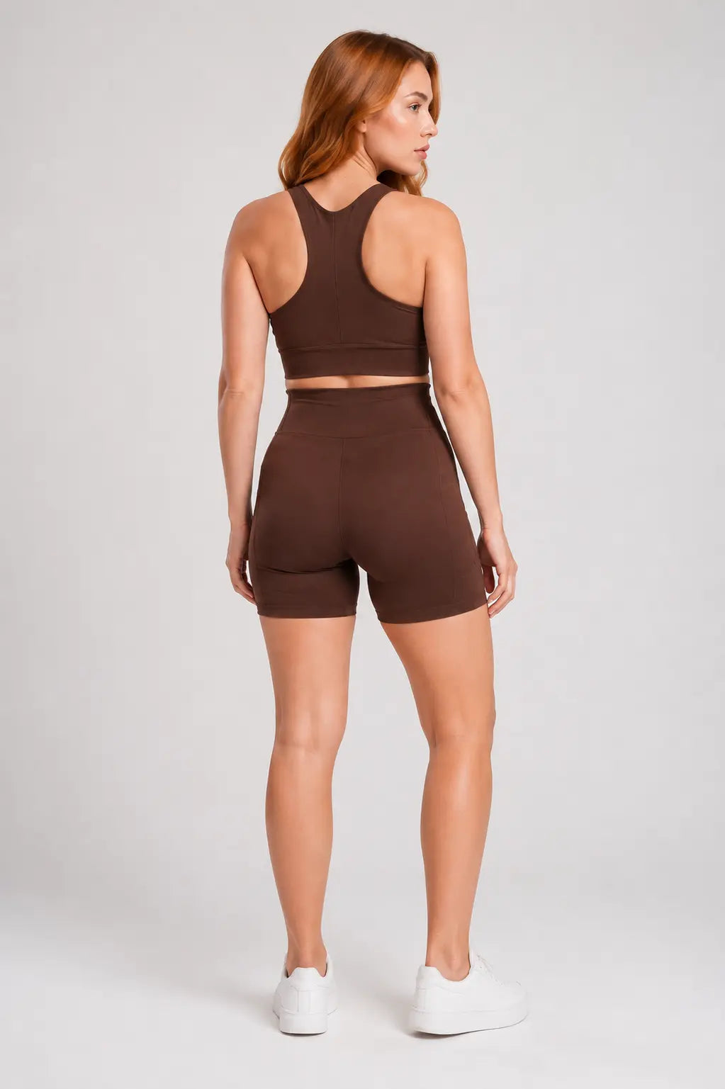 Conjunto Sintonia Marrom – Top Nadador + Short Sem Bolso