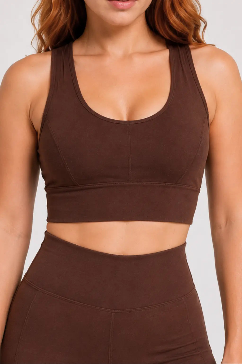 Conjunto Sintonia Marrom – Top Nadador + Short Sem Bolso