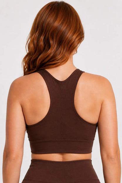 Conjunto Sintonia Marrom – Top Nadador + Short Sem Bolso